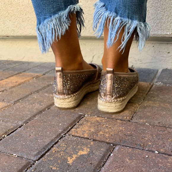 Macy's Shoes Bronze Rhinestone Thick Espadrille Platform Loafer